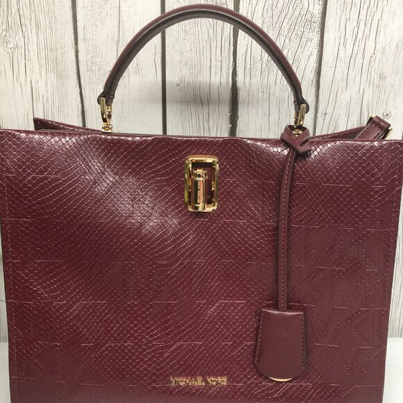 Michael Kors Burgundy Embossed Leather Satchel - Picture 1 of 14